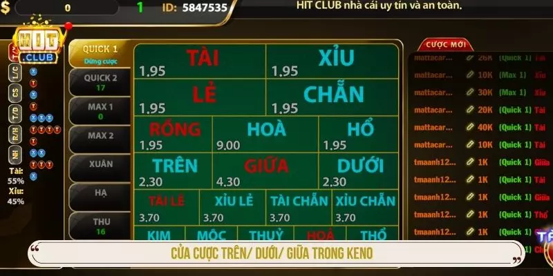 Hướng Dẫn Chơi Keno HITCLUB Dễ Hiểu Cho Người Mới Cược trên dưới giữa trong keno hitclub dễ trúng