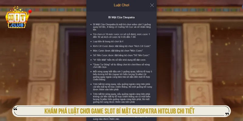 Nắm rõ luật bí mật Cleopatra Hitclub để nhận jackpot lớn